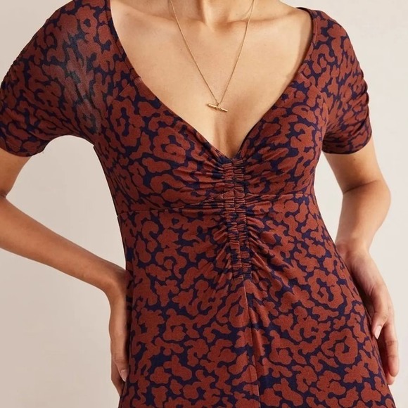 Boden Women's Ruched Jersey Midi Dress Spiced Apple Abstract UK12R‎ US8R - Picture 11 of 12